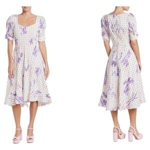 BCBGENERATION Puff Short Sleeve Floral  Print A-Line Midi Swing Dress BNWT